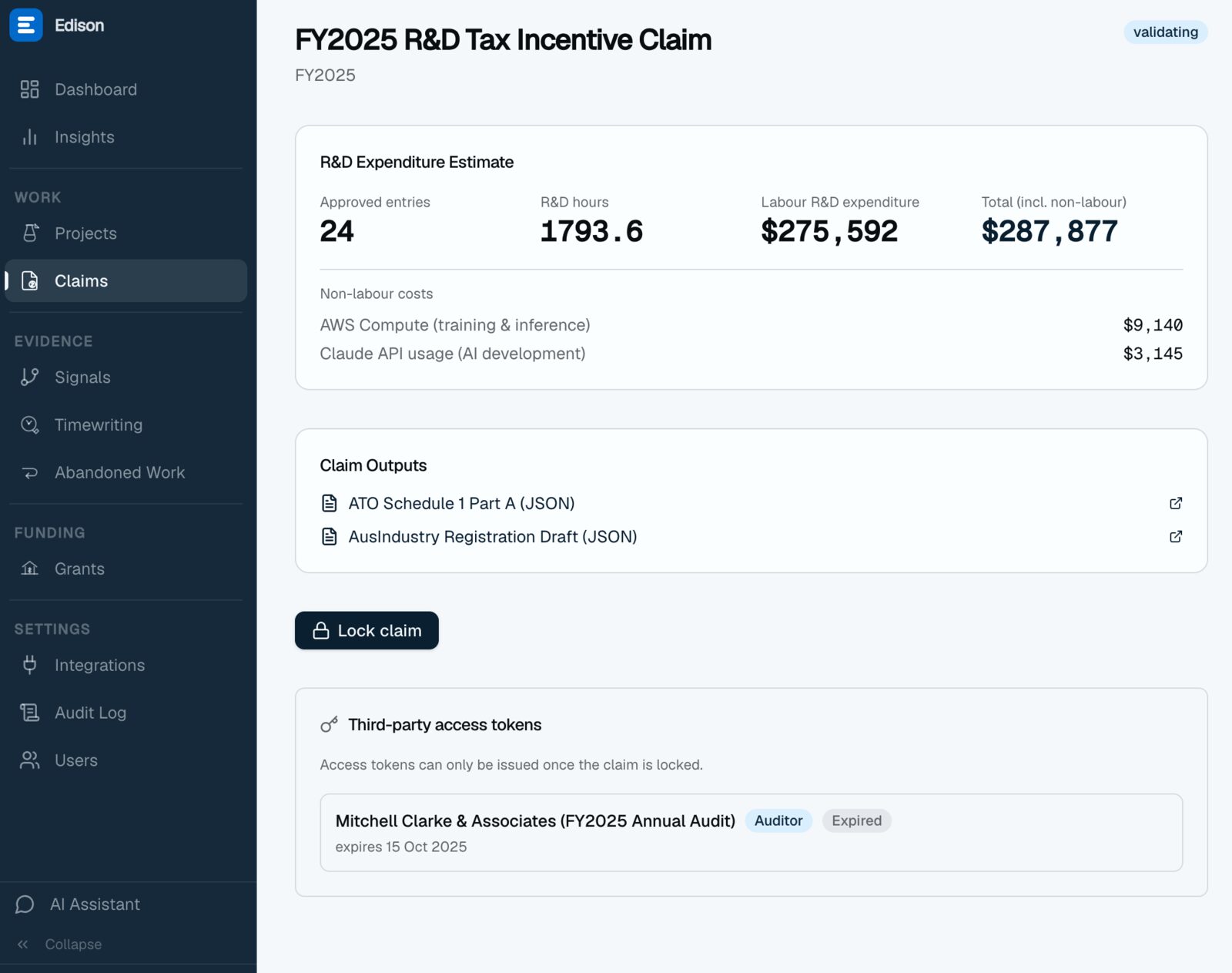 edison — claim screenshot