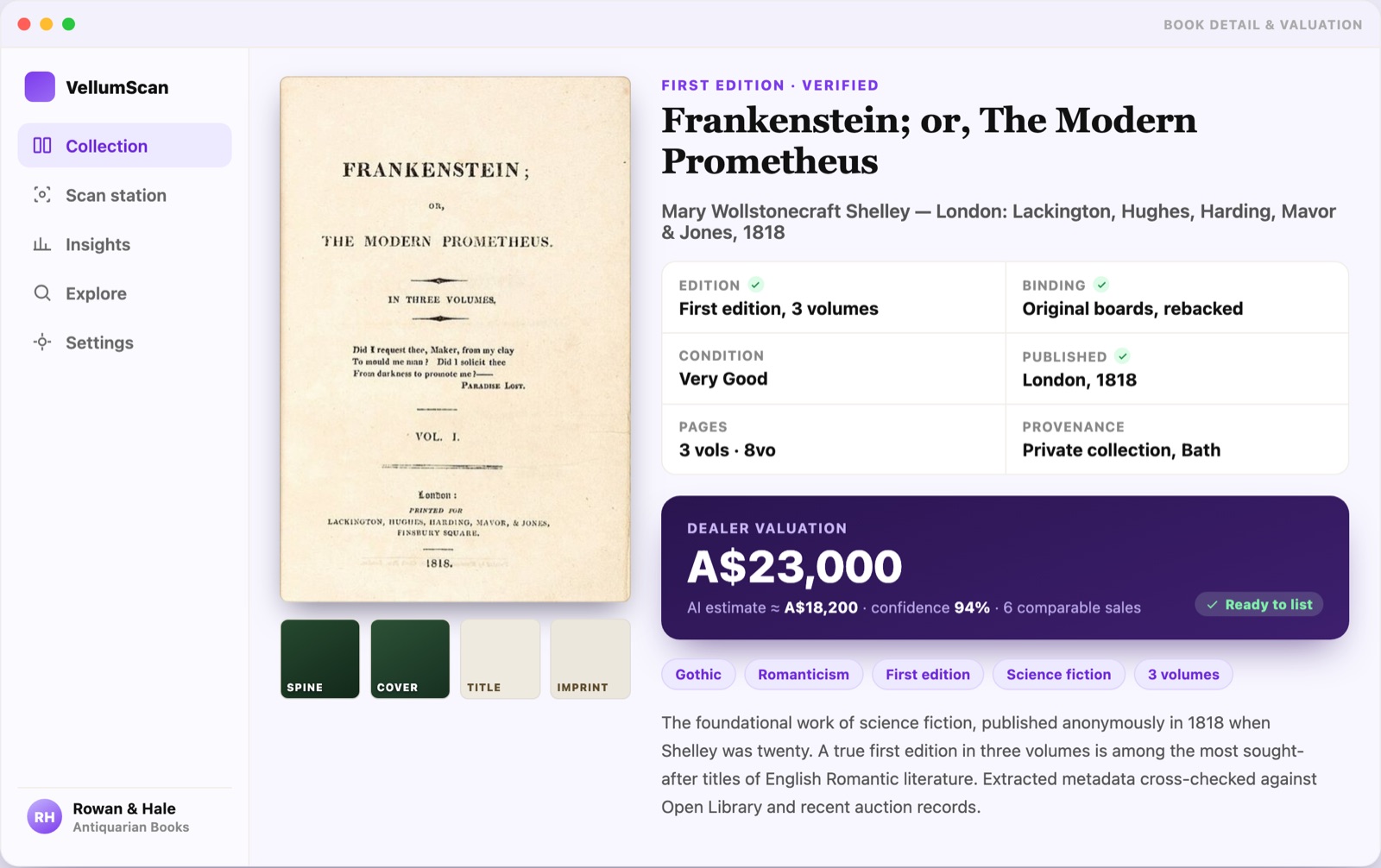 vellumscan — book detail and valuation